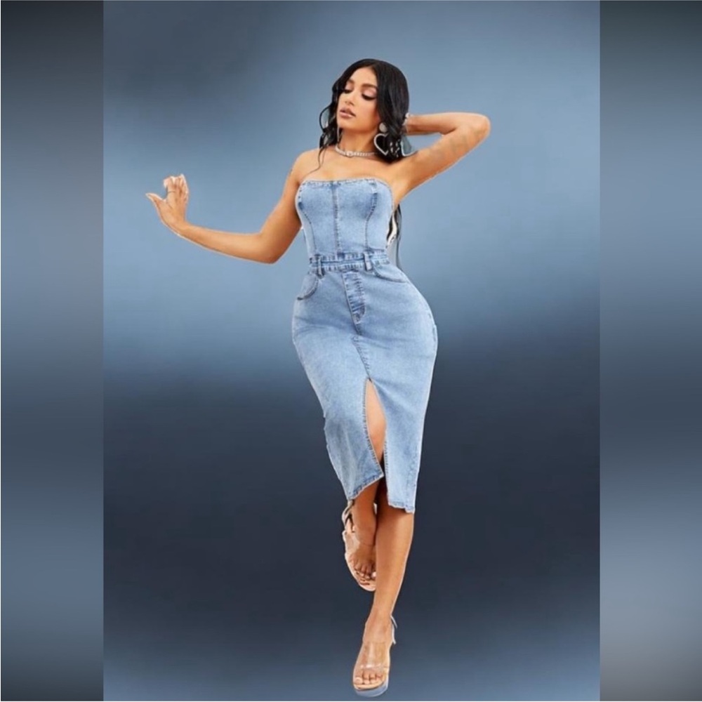 Denim Blue Strapless Dress